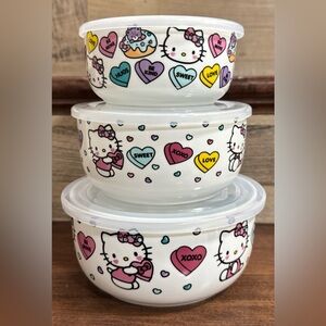 🥰 Hello Kitty Valentines Themed Set of 3 Food Storage Containers Pressure Lids
